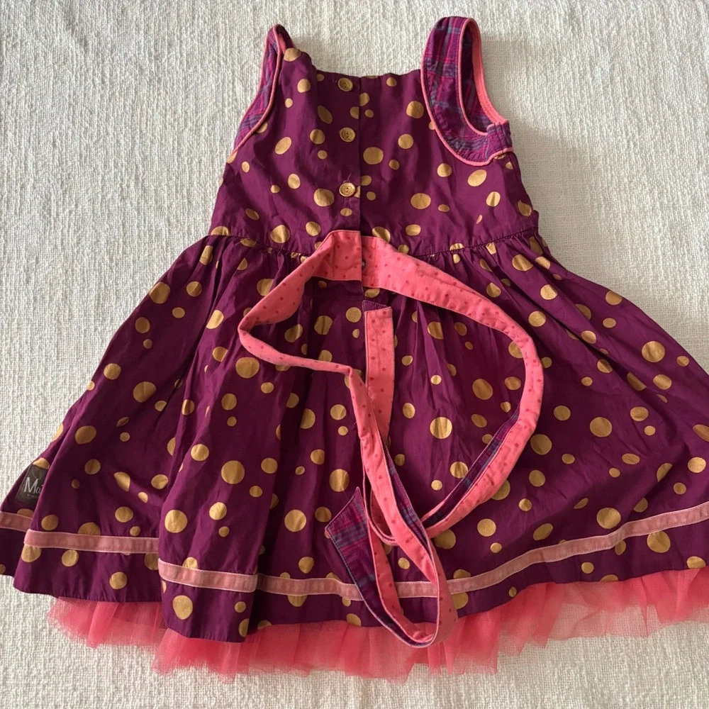 Matilda Jane Girls Purple Gold Polka Dot Tulle Hem Dress Size 6